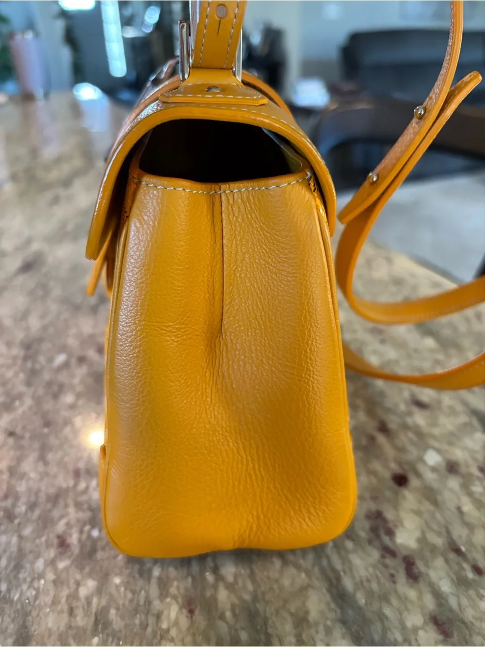 Goyard Mustard Yellow Saigon Mini Satchel with Wood Top Handle